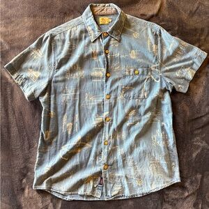 Faherty - Men’s short sleeve - Size M - Indigo - Cotton/linen blend